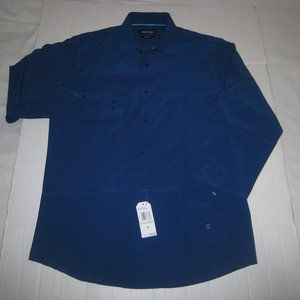 Nautica Men's Slim Fit PerformanceStretch Button Down Dress Shirt Blue  M
